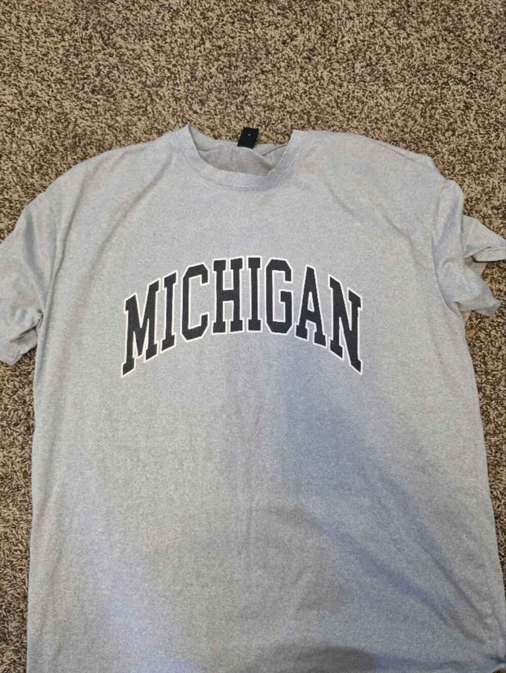 SHEIN Gray Crewneck Tee with Michigan Chest Graphic